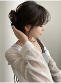 レイヤーミニウルフチェリーブラウンショート美髪前下がりボブ
