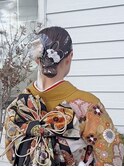 成人式ヘアシニヨンカチモリタイトヘアヘアアレンジ金箔