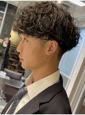 大分波巻きパーマメンズカット刈り上げラウンドマッシュ30代