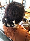 シニヨン　スカーフ編み込み　結婚式ヘアセット