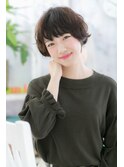 くせ毛風カーリー暗髪シアカラーフェミニンボブ