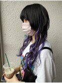 ウルフ風ロングに変身☆　パープル系エクステ
