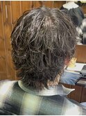 大分メンズカットセンターパートウルフサーフカール波巻きパーマ