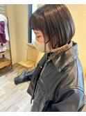 『グレージュカラー』ハニボブ 20代30代40代ぱっつん前髪