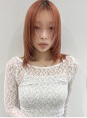 ブリーチ透明感オレンジベージュ暖色顔周りレイヤーカット韓国