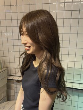 ヘアー アレス(hair ales) エクステロングくびれヘアハイライトカラーアプリコットオレンジ