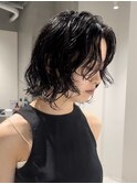 天神大名顔周りレイヤーカットミディアムボブタッセルボブパーマ