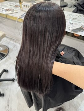 シェノン サントル(CHAINON CENTRE) 黒髪/グレーベージュ/レイヤーロング/前髪パーマ