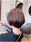 小顔ショート/大人のオシャレ/透明感/赤系カラー