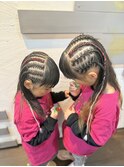 キッズ　コーンロウ　エクステ入り　ヘアセット