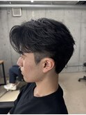 フェザーパーマ/グレーブルーカラー/刈り上げショートパンク