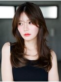 ☆フェミニンロング大人かわいいぱっつん前髪レイヤーカット小顔