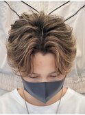 韓国へアカルマパーマワックスなしセンターパート黒髪ウルフ