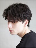 難波シャドウパーマメンズマッシュウルフカット波巻きパーマ色気