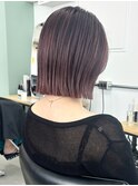 タッセルボブミルクティーピンクベージュ切りっぱなしボブ