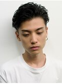 2ブロック/かきあげオールバック黒髪短髪アップバングスーツ