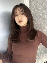 サンク 原宿 表参道(cinq) ハッシュカットミディアムレイヤーカットヘーゼルベージュ前髪