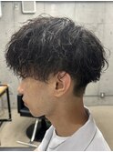 フェザーパーマ/グレーブルーカラー/刈り上げショートパンク