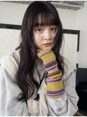 レイヤーカットロングレイヤーぱっつん前髪ブルーブラック