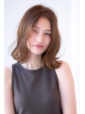外はねミディ/20代30代大人きれい/ベージュカラー