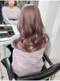 アッシュピンクカラー　ハイトーンカラー　艶感　ウェーブ