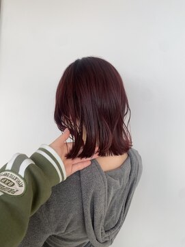 シェル 津山の手店(shel) 大人可愛いチェリーレッドブリーチなし小顔ロブヘアー