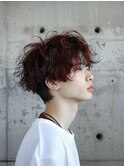 赤ハイライト/韓国マッシュ/ダークアッシュ/ニュアンスパーマ