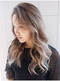 バレイヤージュロング_ハイライトカラーオリーブカラー_ba302513