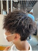 メンズ カジュアル刈り上げツイストスパイラルパーマ ブラウン