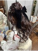 卒業式ハーフアップ金箔アレンジ