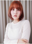 ペールオレンジ姫カットレイヤースタイル丸みボブZ戸頭10代20代