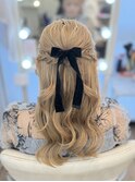 三つ編みハーフアップ