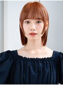◯シンプルストレートぱっつん前髪オレンジブラウン暖色カラー