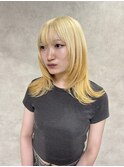 アプリコットオレンジ/くびれヘア/ウェーブショート[新潟]