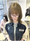 ブリーチなし透明感カラー/前髪ありレイヤーこなれミディ/新宿