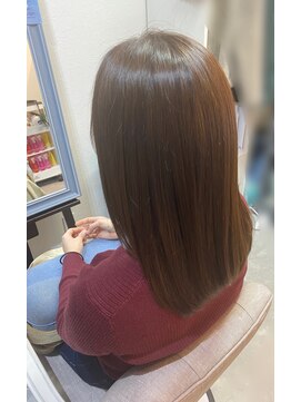 ブルー(BLUE) さらツヤストレート×ピンクベージュ