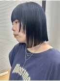 切りっぱなしボブ/ブルーブラック/ミニボブ/似合わせカット