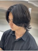 渋谷毛流れスパイラルパーマメンズボブウルフメンズミディアム