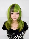 ウルフカット/ライムカラー/ハッシュカット/ブリーチ