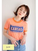 【表参道/青山】オレンジベージュ切りっぱなしボブ【ささき】