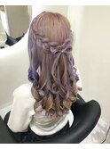 あみこみハーフアップ×髪の毛リボン♪
