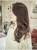 ◆モテ髪小顔ロングレイヤーカット/ココアブラウン/長め流し前髪