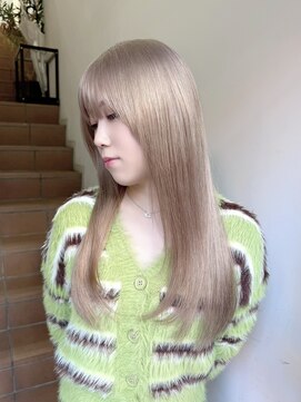 サンク 原宿 表参道(cinq) ★ブリーチカラーハイトーンカラーミルクティーベージュ韓国前髪