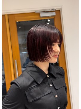 スタン 渋谷(Stam) ワインレッドローズレッドボブウルフレイヤーダブルカラー渋谷