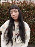 ぷっつとミディアムブリーチなしブルーブラックレイヤー前髪韓国