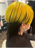 大人かわいい20代30代アンブレラカラー×イエロー×黒髪