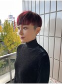 レディース刈り上げベリーショートチェリーレッドケアブリーチ