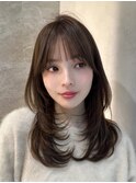 ハイレイヤーレイヤーカットくびれヘア韓国ヘアシースルーバング