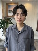 センターパートフェザーパーマ