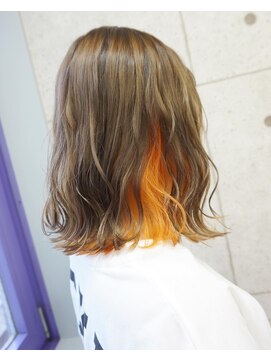 ヘアテリア リュウ 大塚(hair teria ryu) インナーカラーオレンジ×波打ちウェーブボブ
